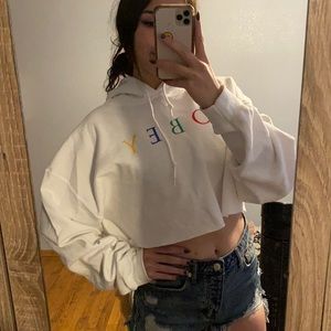 White Cropped Obey Hoodie